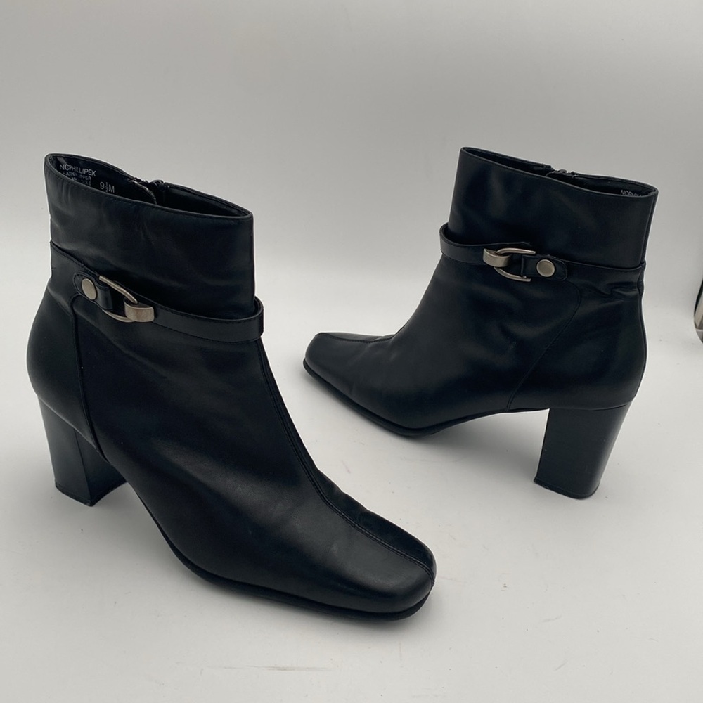 Nine & CO Elegant Black Ankle Boots women 9.5M leather upper casual office Y2K